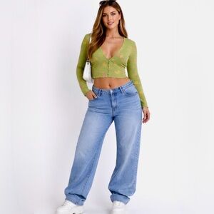 Urban Outfitters Ruby Floral Lettuce Edge Button Plunging Crop Top Green XL💚